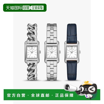 自营michael korsPetite Monroe银色鳄鱼纹皮革表带套装-银色 美