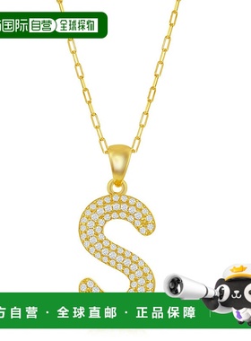 自营 simona纯银 Micro Pave CZ \'J\' 块首字母带回形针链 - 镀