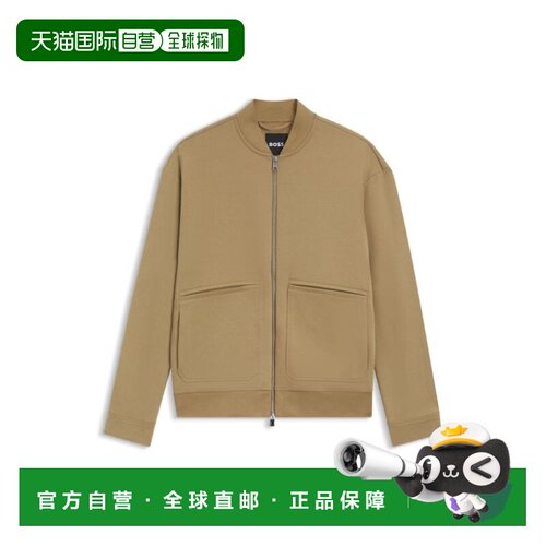 自营bossZip-up sweatshirt in a peached cotton blend - khaki