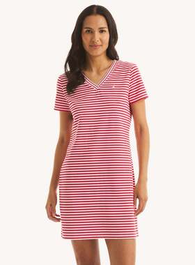 自营Nautica Womens Striped Tipped V-Neck Dress - castaway co