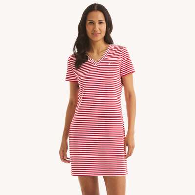 自营Nautica Womens Striped Tipped V-Neck Dress - castaway co