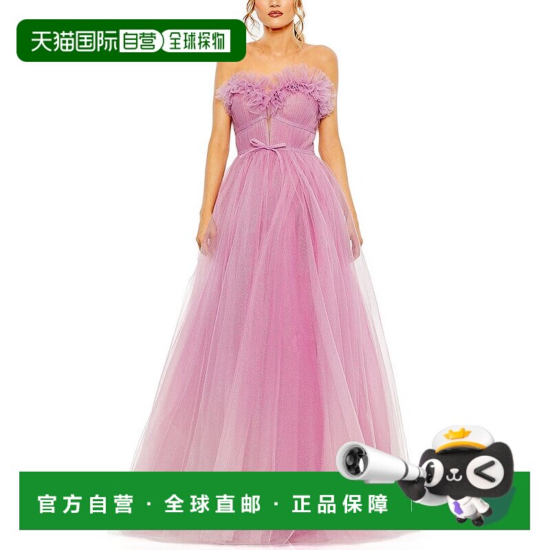 自营 Mac Duggal无肩带闪亮薄纱礼服-紫色 美国奥莱直发亮片长裙