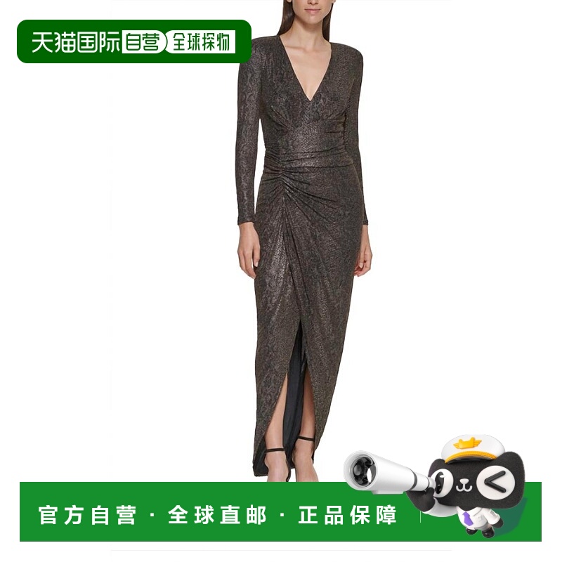 自营vince camutoShimmer Long Sleeve Gown In Gold And Black S