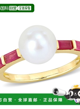 美国直邮julianna b 女士 戒指珍珠宝石方形金戒指红宝石
