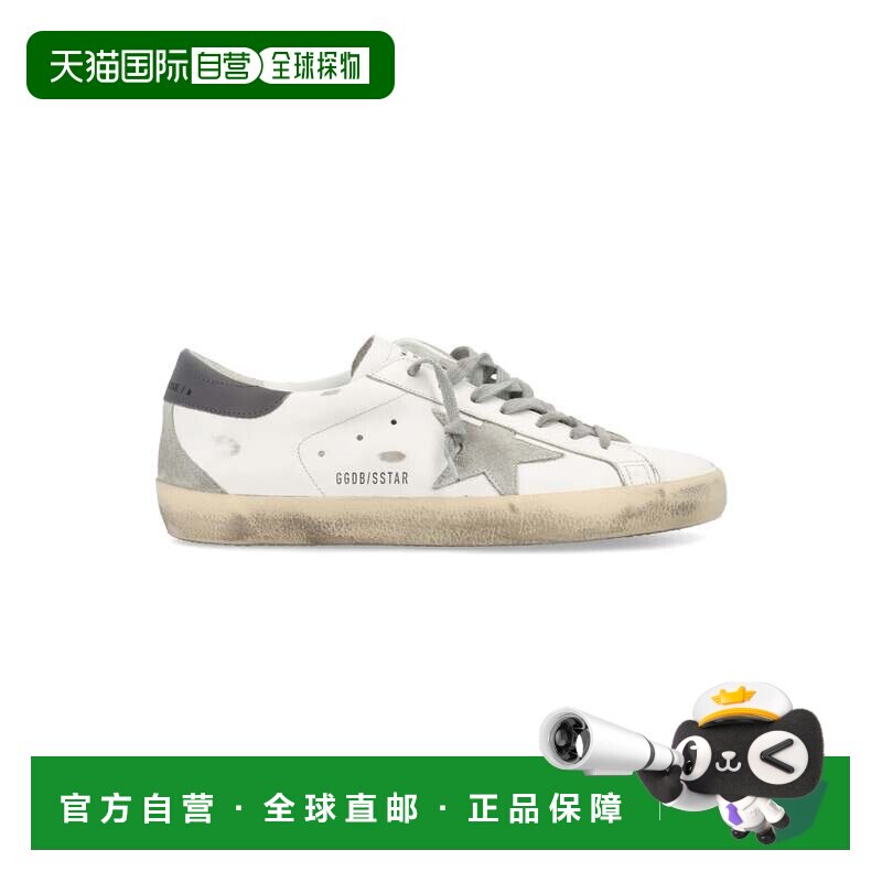 自营golden goose复古灵感白色皮革运动鞋，搭配灰色麂皮星星-白