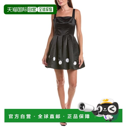 自营Rene Ruiz方领a字罗缎连衣裙-黑色 美国奥莱直发