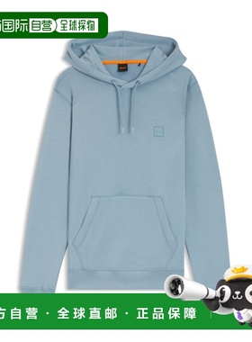 自营bossLogo-patch hoodie in cotton terry - light blue 美国