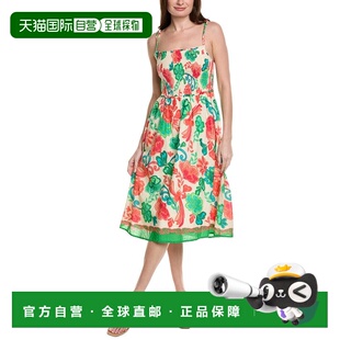 自营Adrianna Papell Floral Shirred Midi Sundress - green 美