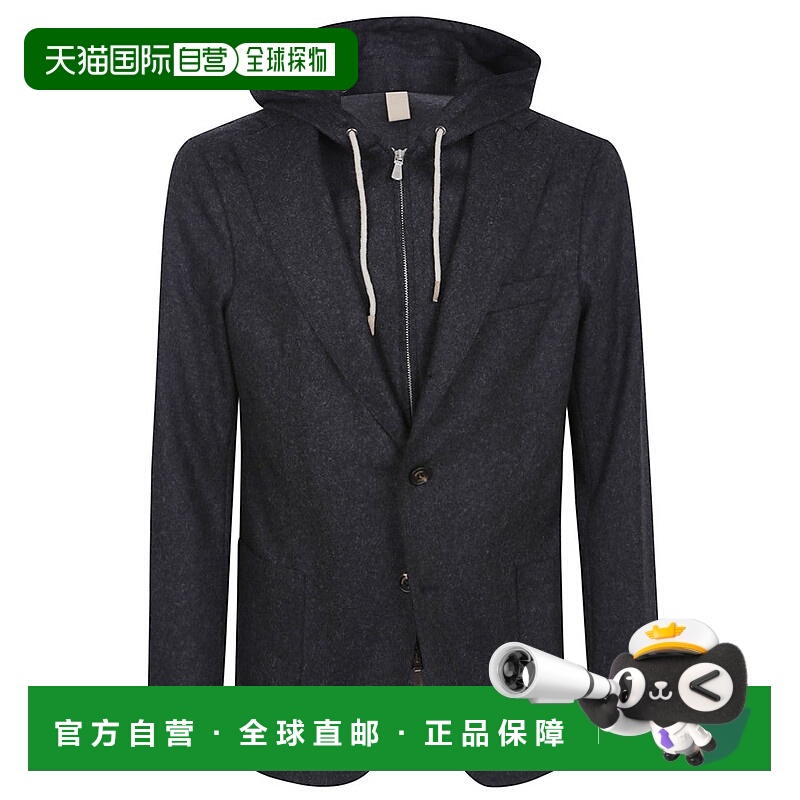 自营 eleventy定制海军蓝夹克，带集成式风帽和现代设计-灰色 美