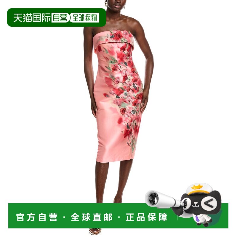 自营Badgley Mischka露肩碎花鸡尾酒裙-粉红色 美国奥莱直发