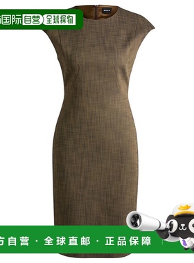 自营 bossCap-sleeve dress in melange stretch sharkskin - pat