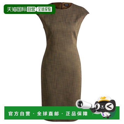 自营 bossCap-sleeve dress in melange stretch sharkskin - pat