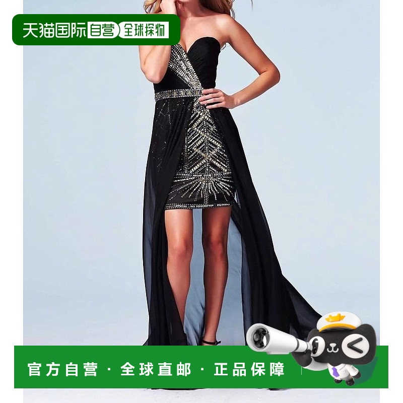 自营 mac duggal高低款舞会礼服，配黑色/金色外裙 - 黑色/金色