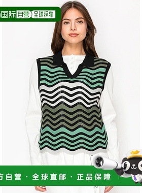 自营 yal new york鼠尾草条纹无袖毛衣 - 绿色 美国奥莱直发背心