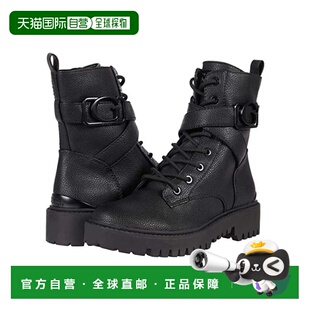 自营Guess Orana Boots Women's Black Leather Round Toe Combat