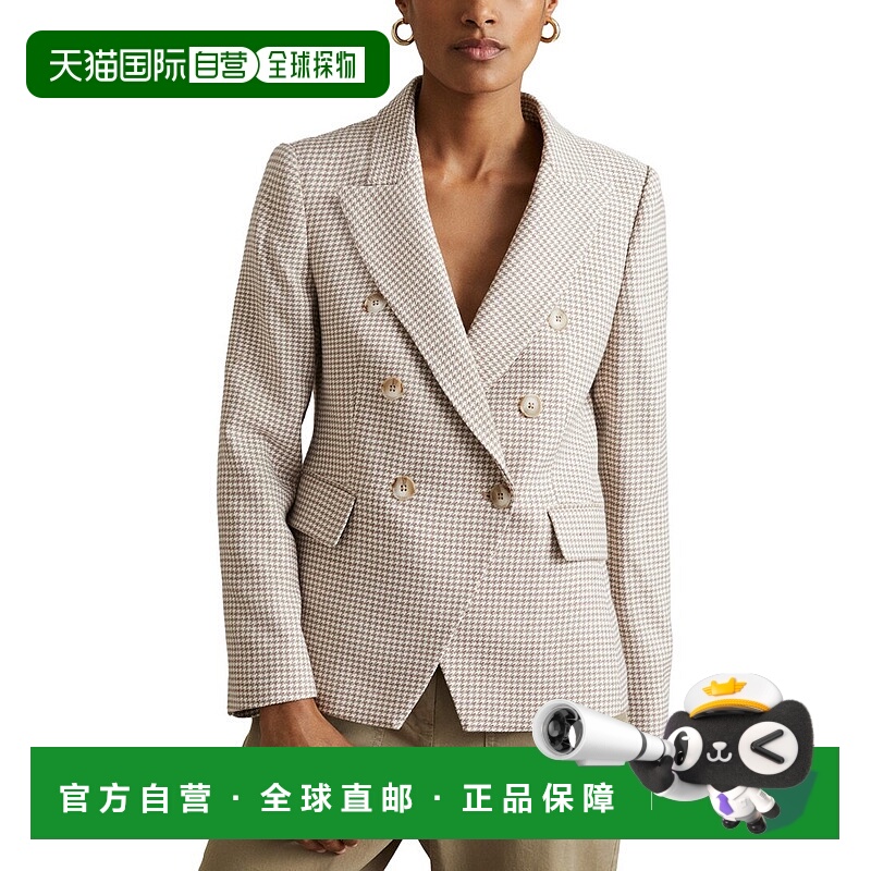 自营Reiss Elisa Double-Breasted Textured Check Wool-Blend Bl