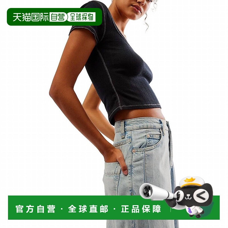 自营 free peopleEnd Game Pointelle Baby Tee In Black - black