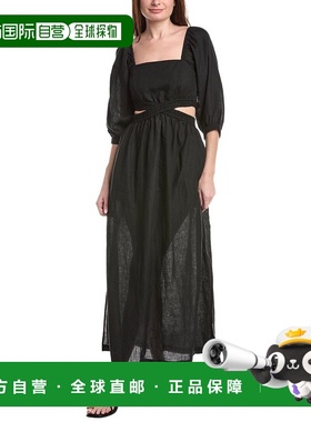 自营Vitamin A Cierra Cut Out Linen Maxi Dress - black 美国奥
