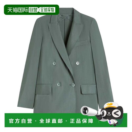 自营max mara宽翻领双排扣结构夹克-灰色 美国奥莱直发