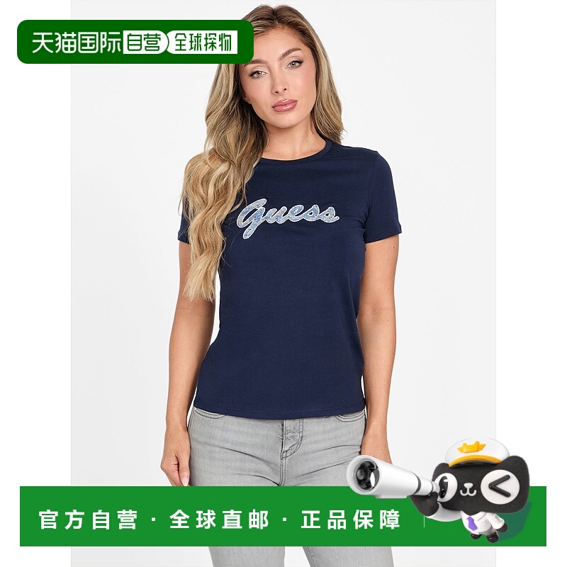 自营 guessEco Danielle标志T恤-黑色蓝色 【美国奥莱】直发