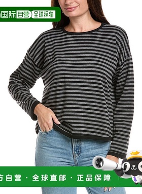 自营EILEEN FISHER条纹舒适拉丝Terry Hug背心-黑色 美国奥莱直发