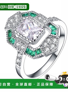 自营 GENEVIVE 纯银翡翠立方氧化锆鸡尾酒戒指 - 绿色 美国奥莱直