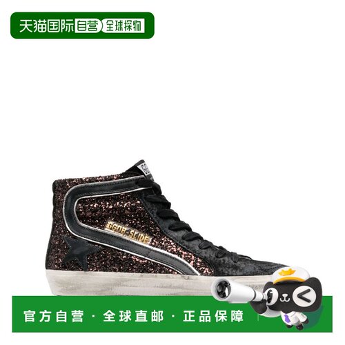 自营golden gooseHigh-Top Sneakers with Glittery Silk - black