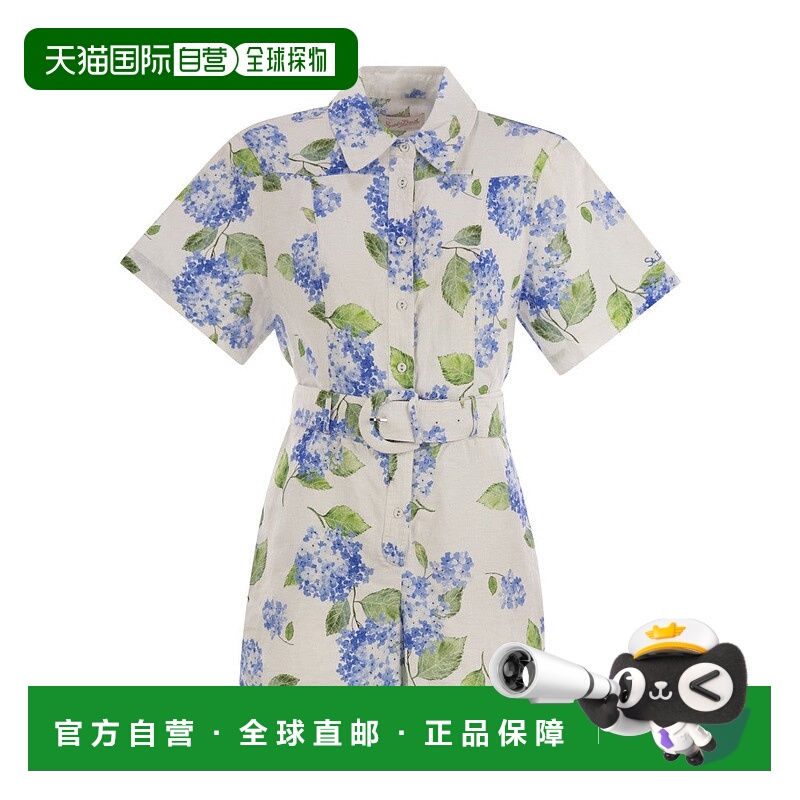 自营mc2 saint barthCarola - Linen Playsuit With Print - whit