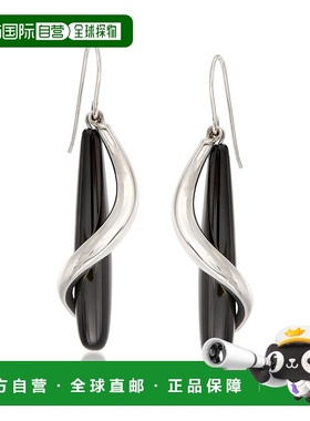 自营 Ross-Simons 黑色缟玛瑙泪珠和纯银螺旋吊式耳环 - 黑色 美