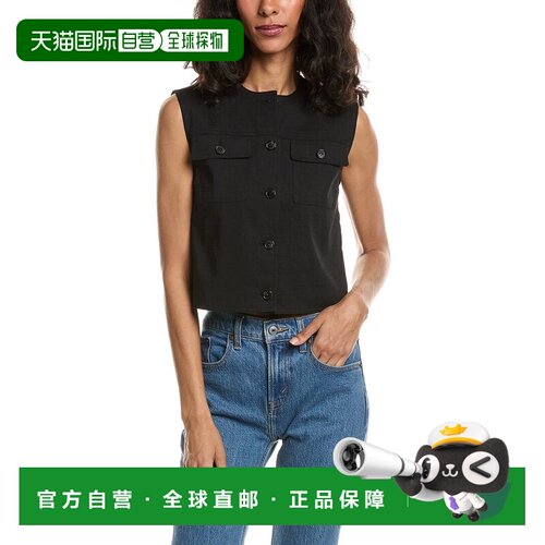 自营theory理论亚麻混纺卡车司机背心-黑色 美国奥莱直发