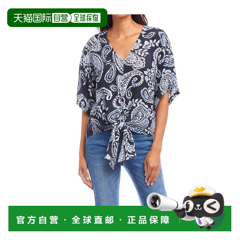 自营karen kane佩斯利-佩斯利前襟飘逸袖系带上衣 美国奥莱直发
