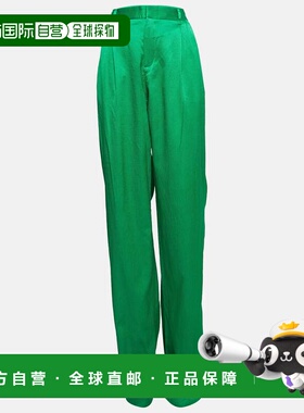 自营The Attico Green Satin Martellato Wide-Leg Pants - green