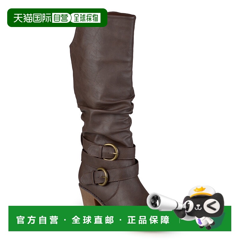 自营 Journee Collection 宽小腿女式晚靴 - 深棕色 美国奥莱直发