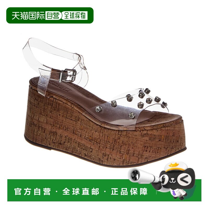 自营schutz保护Yara平板式楔形凉鞋-棕色 美国奥莱直发高跟