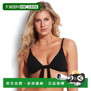 自营 Seafolly Riviera固定三件套女式10件黑色纹理系带泳衣ERK27