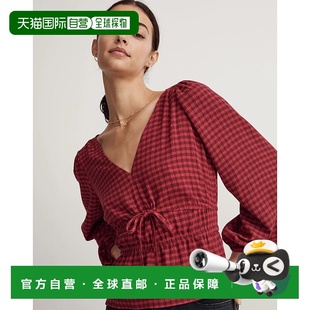 Madewell Wpmen Saffi Top 褶皱格子弹力烟熏JDM608 Peplum 自营