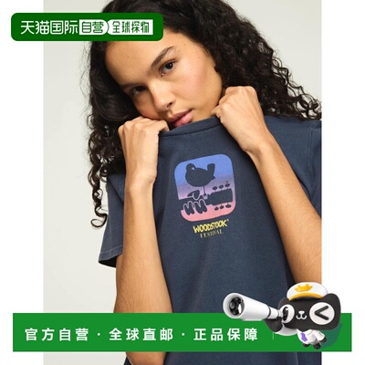 自营lucky brandLucky品牌女Woodstock网格经典船员-深蓝色 美国