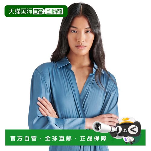 自营Steve Madden Martina衬衫连衣裙女士蓝色不对称下摆Preppy P