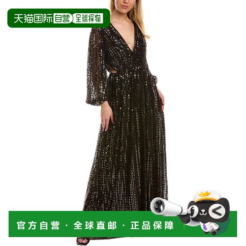 自营 Halston Madelyn Gown black 美国奥莱直发连衣裙长裙性感