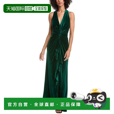 自营Tadashi Shoji Velvet Gown - green 美国奥莱直发连衣裙长裙
