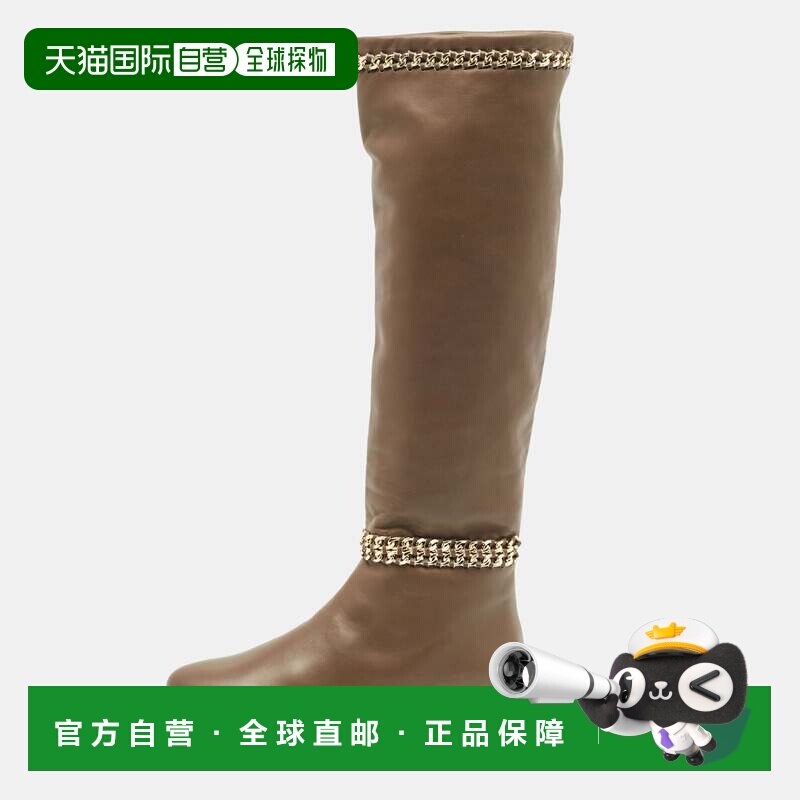 自营Le Silla Brown Leather Chain Detail Knee High Boots - br