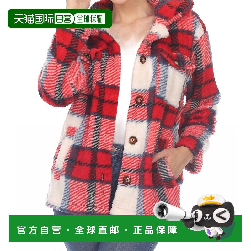 自营white markWomen's Plaid Sherpa Shcaket In Red / White -