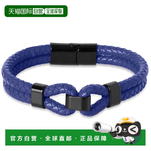 自营Bruno Magli Mens Infinity Leather Bracelet, Indigo - blu