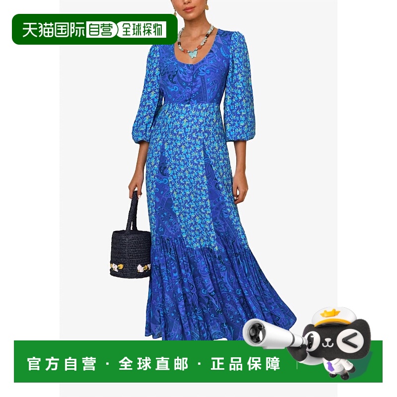 自营 rixo弗吉尼亚花朵印花Maxi连衣裙，钴蓝色-钴蓝色 美国奥莱