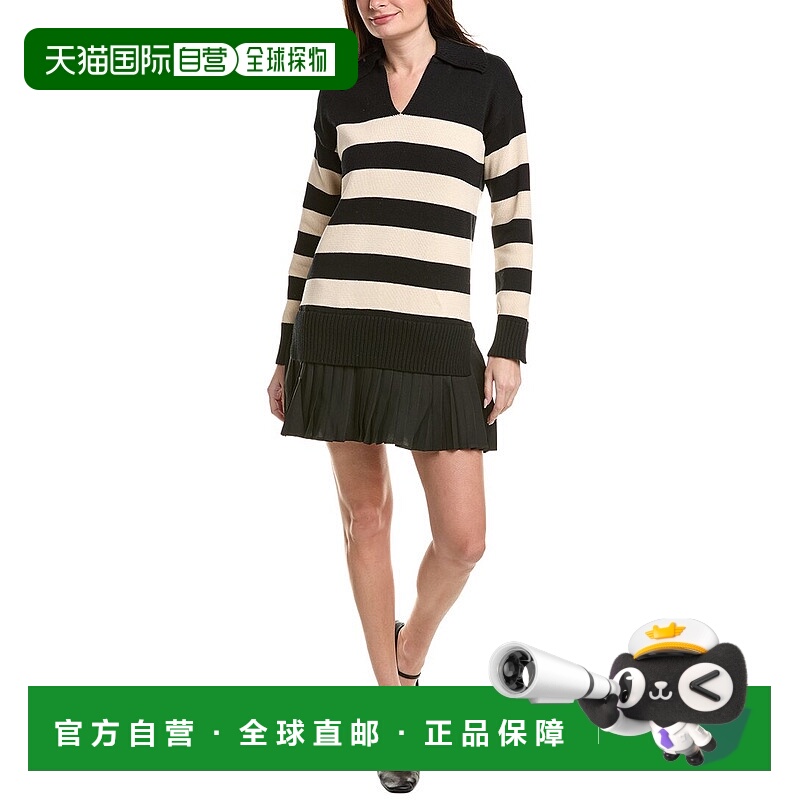 自营English Factory Mixed Media Stripe Pleated Mini Dress -