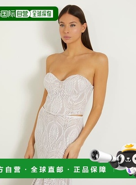 自营 Guess Amera蕾丝胸围上衣女式白色甜心颈后拉链FTS1270-白色