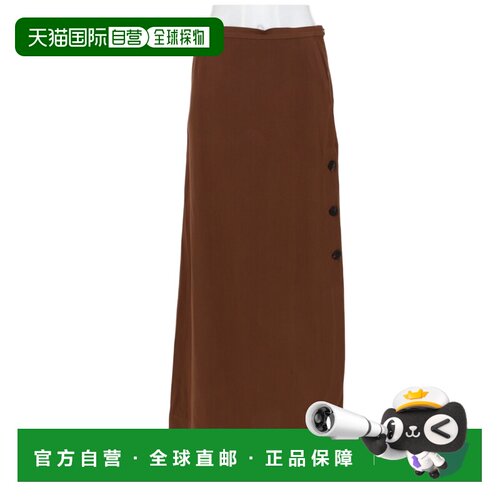 自营max mara裹身式中长裙，采用浓郁的棕色粘胶纤维-亚麻混纺-黑