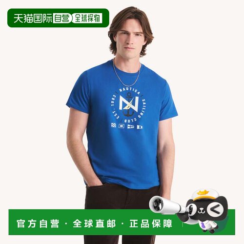 自营Nautica Mens 1983帆船俱乐部图形t恤-僧侣蓝色 美国奥莱直发