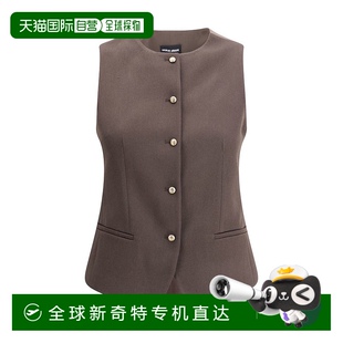 背心 自營(yíng) Armani麻粘膠單排扣女式 棕色 Giorgio 美國(guó)奧萊直發(fā)