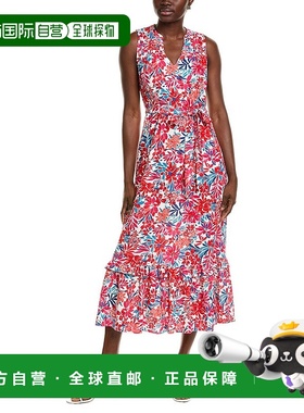 自营 Jones New York烟熏约克分层亚麻混纺长裙-橙色 美国奥莱直